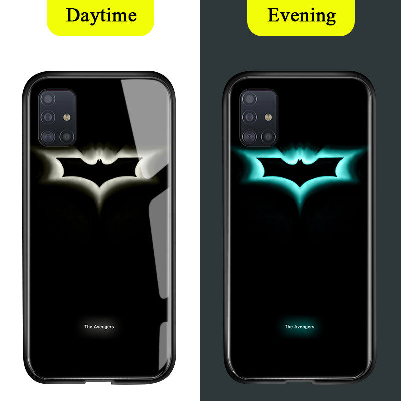 UCUC Luminous Case For Samsung A71 Phone case For Boys Luminous Glow in Dark Marvel Case Captain America Ironman Tempered Glass Hard Back Casing Cover
