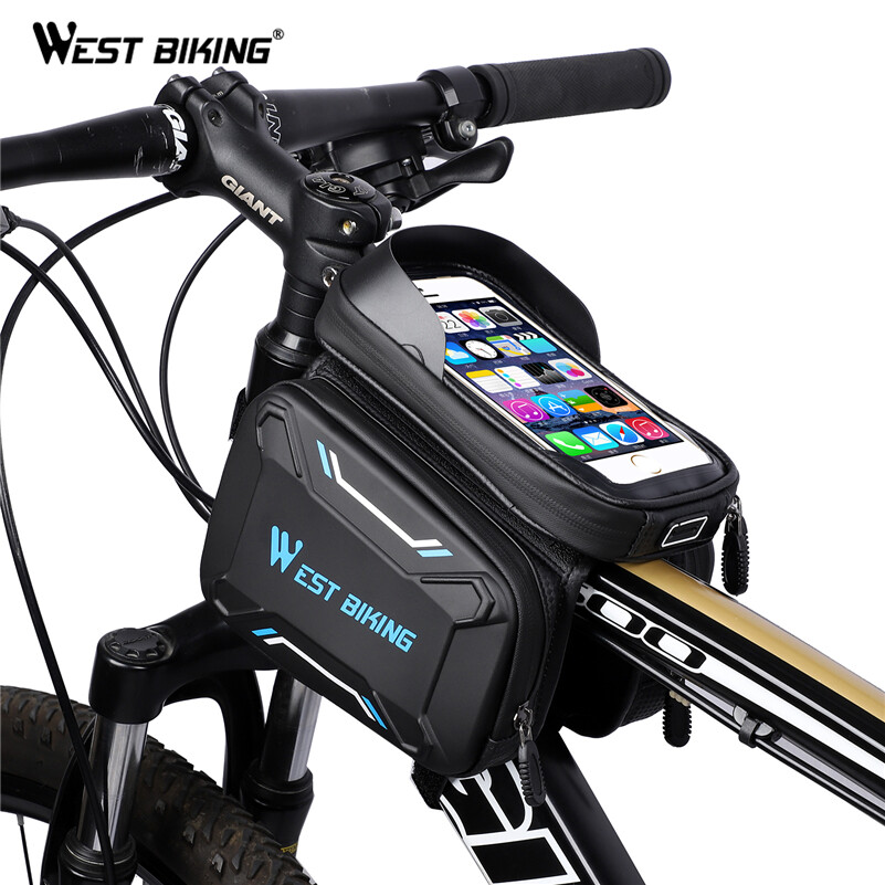 WEST BIKING 3 in 1 Bicycle Front Frame Bag Waterproof Touch Screen MTB Road Bike Bag EVA Phone Holder Removable Bike Accessories Cycling Bag