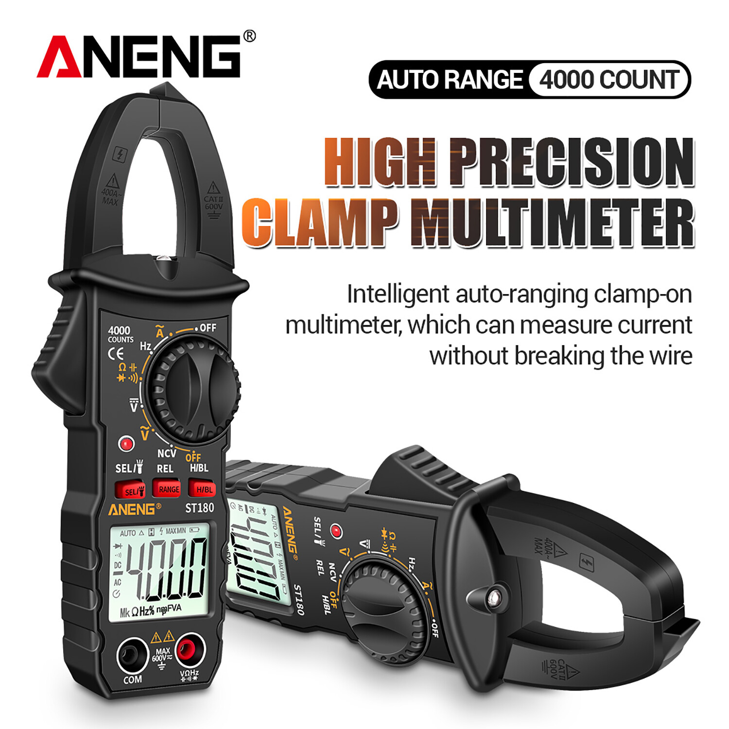 NANWEI ANENG ST180 4000 Counts Digital Clamp Meter Multimeter Voltmeter Ammeter AC DC Voltage Meter NCV Tester Universal Meter Tester Current Clamp Tester -30~1000°C Temperature Resistance Capacitance Frequency Diode Measurement