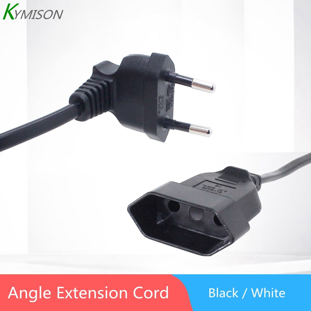 Europea Indonesia 90 Degree Male Plug To Straight Female Socket Power Extension Cable, EU 2 Prong Bend Angled AC Cord For PC Computer PDU UPS 0.3M/0.6M/1.8M/3M