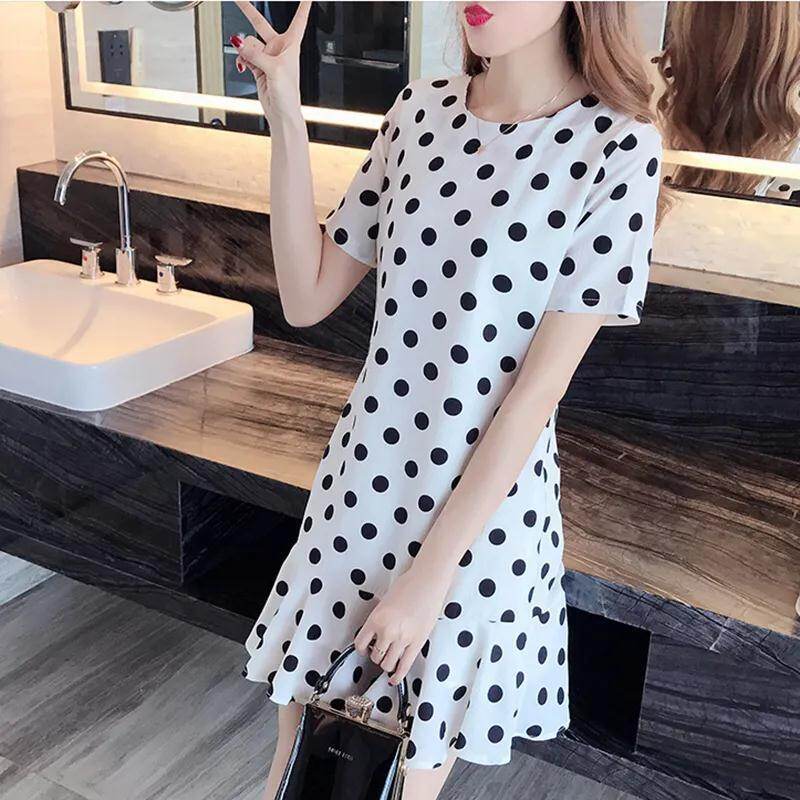 Summer New Slim Women's Korean Version of Loose and Thin Ruffled Fishtail Skirt Polka Dot Chiffon Dress Skirt