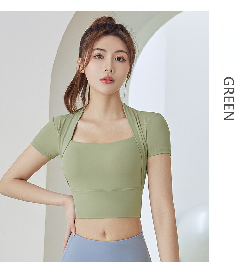 SUPERFLOWER Neues lässiges Sport-Top für Damen, einteilig, feste Brustpolster, Canshoulder-Yoga-Anzug, kurzärmeliges T-Shirt_voghion.com