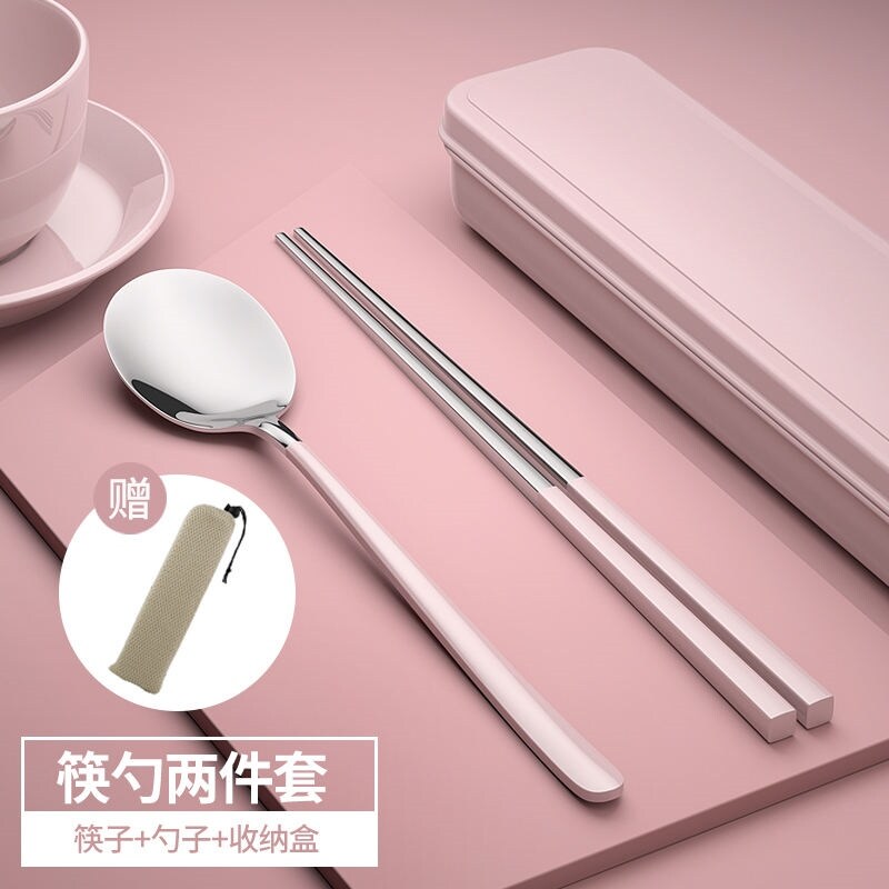 Stainless steel chopsticks spoon set single child portable one-person tableware box three-piece student storage box