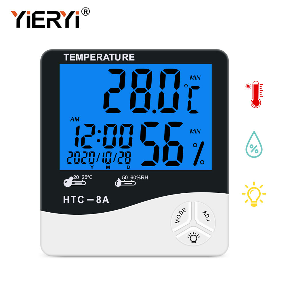 Yieryi HTC-8A Digital Hygrometer Indoor Temperature Monitor Room Humidity meter backlight LCD Alarm Clock