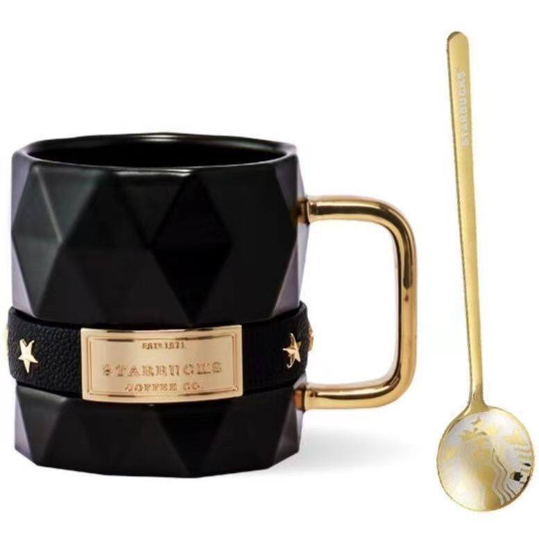 Startbuck Official Store Starbuck China Starbuck Mug Starbuck Cup Black Gold Rimmed Belt Ceramic Mug Office Water Cup Couple Coffee Cup