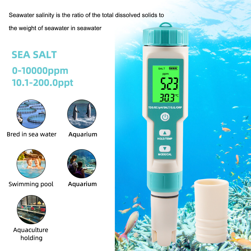 Yieryi pH Meter 7 in 1 PH/EC/TDS/Salinity/S.G/ORP/Temperature Water Quality Meter Hydroponics Tester IP67 Waterproof for Drinking Water, Aquarium
