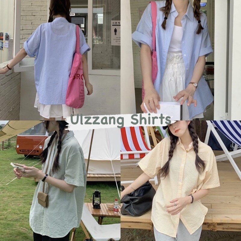 (Oldschoolcloth)SƠ MI KẺ NGẮN TAY ULZZANG (ẢNH THẬT)