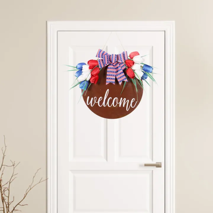 Baoblaze Rustic Welcome Sign With Artificial Front Door Decor Round Wood Hanging Lazada Singapore Baoblaze Rustic Welcome Sign With, Round Front Door