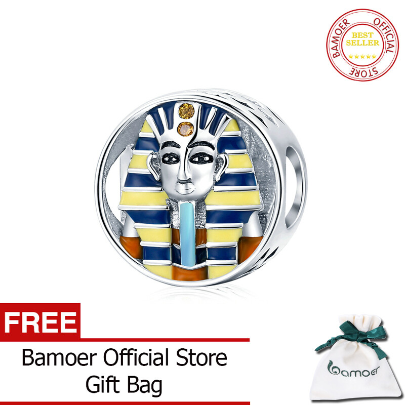 BAMOER Silver Ancient Egypt Pharaoh Charm Gold Colorful Enamel 925 Sterling Silver Charm for Original Bracelet Bangle SCC1858