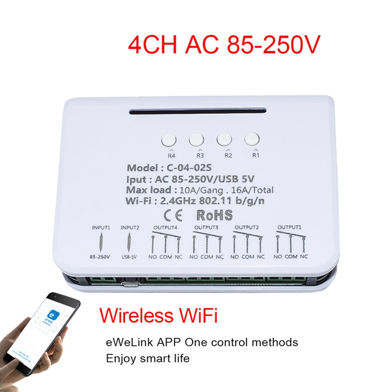 For Ewelink Relay 4CH Smart Home Switch Module Wifi 16A Relay Radio Frequency Remote Control Smart Timer