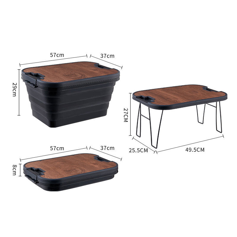 DEUKIO Foldable storage box, with wooden cover, outdoor camping, picnic box, folding storage box