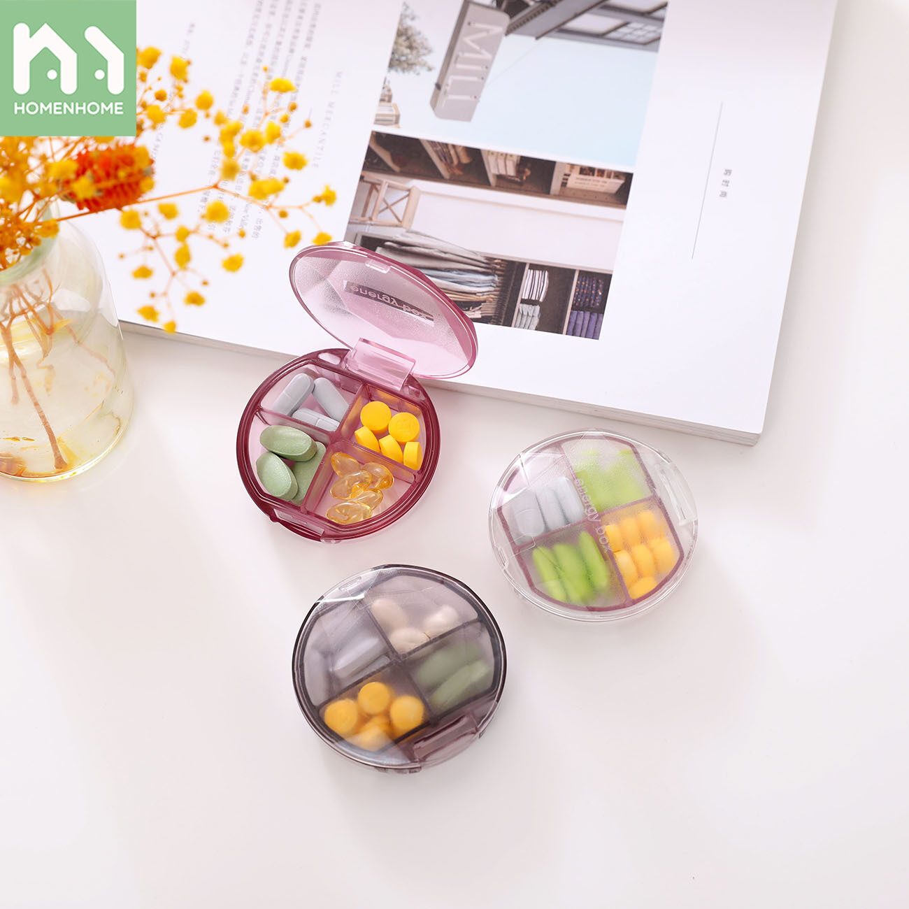 Homenhome Mini Candy Box Portable Pill Box case with Partition Small Size Carry-on Items Box