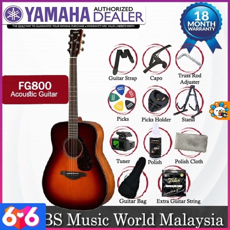 Yamaha FG800 41 Dreadnought Solid Sitka Spruce Top Acoustic Guitar Brown Sunburst (FG 800) Malaysia