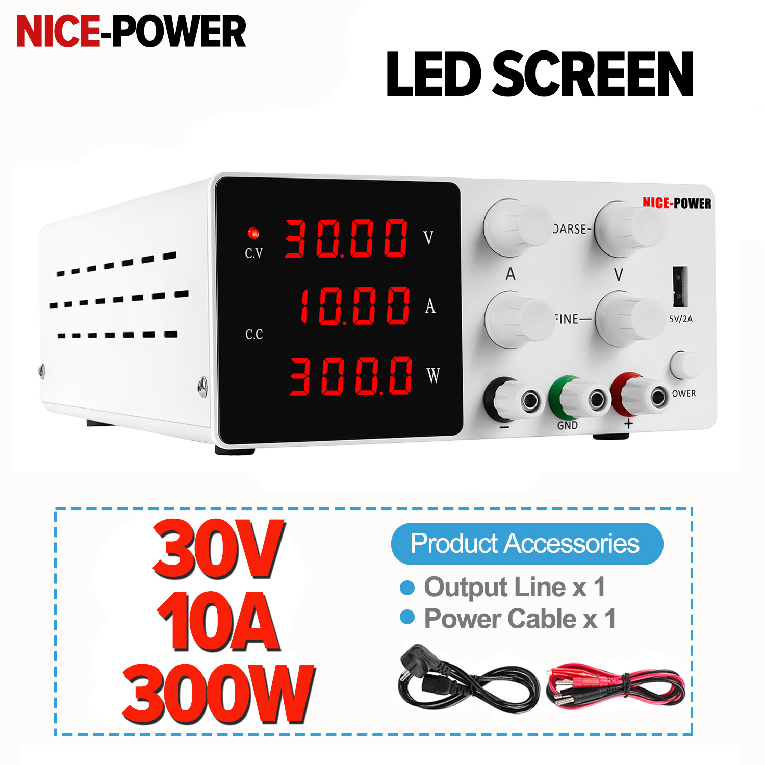 NICE-POWER Dc Power Supply 0-30V 0-10A Switching Voltage 12V 15V Lab Bench Power Source 4 Digit Display for Phone Repair Plating Lab OperationTattoos SPS-W3010