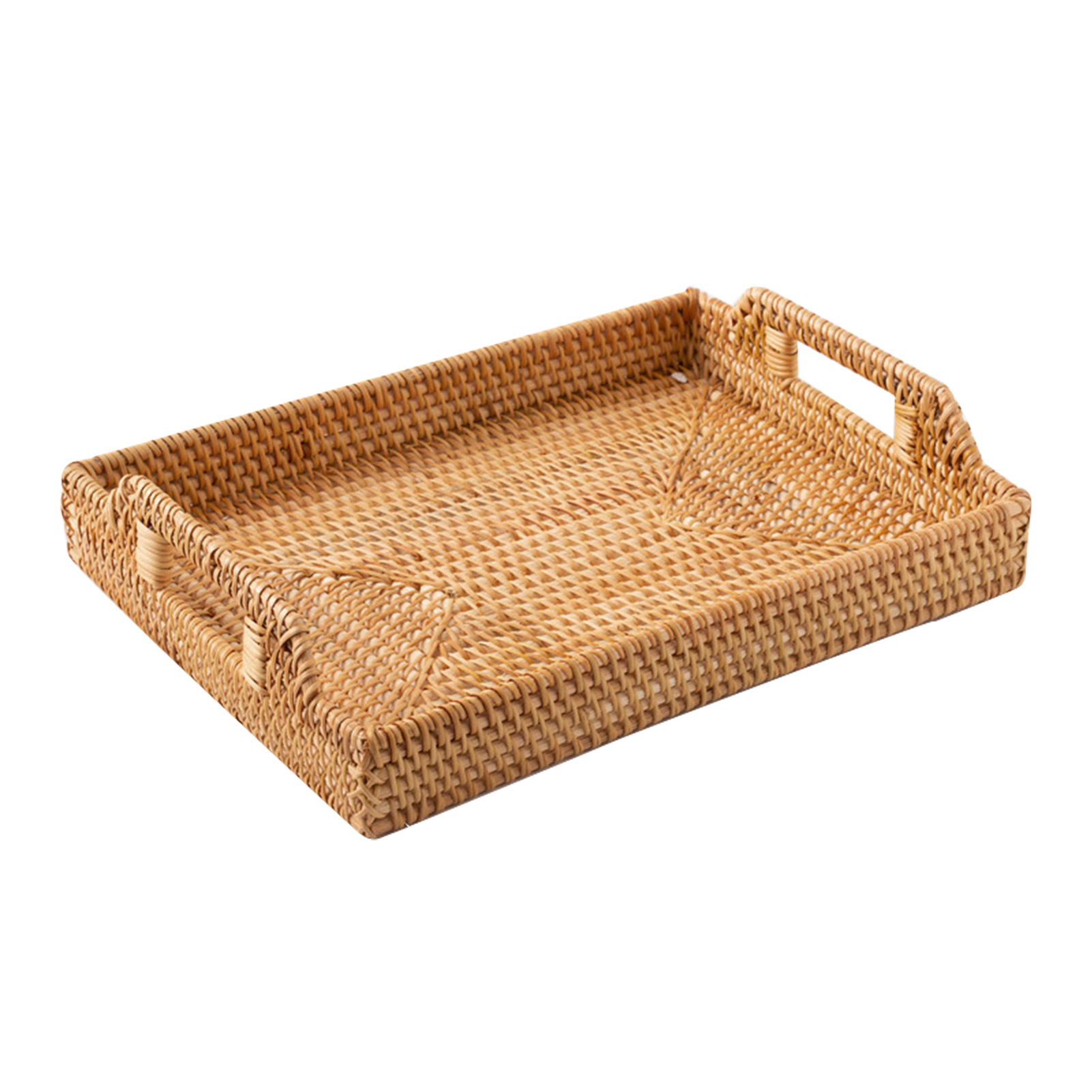 Kitchen Rectangular Tray With Net Home Kitchen Breakfast Rattan Woven Rectangule Display With Handles ...