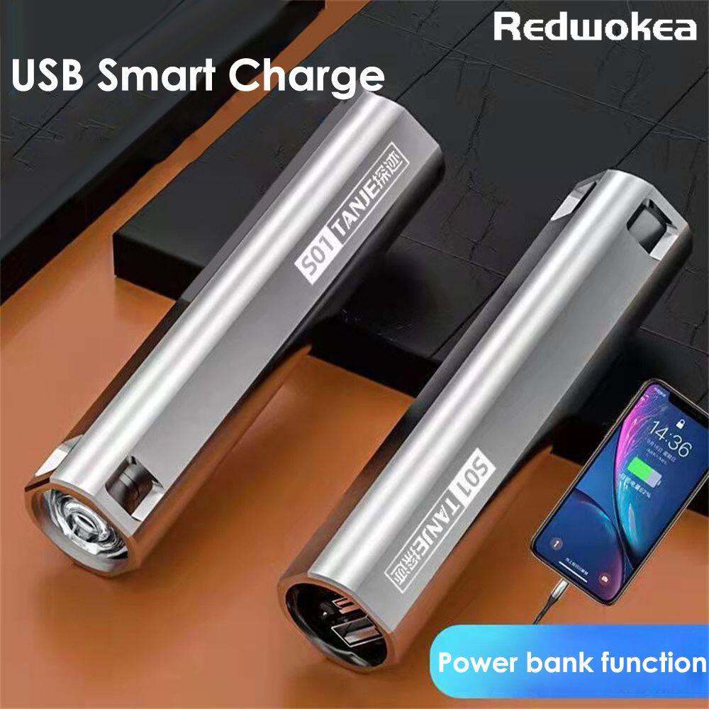 Redwokea Super Bright Flashlight Multi-function Emergency Flashlight Rechargeable USB Waterproof Mini Portable Lamp Outdoor Fishing Camping Supplies