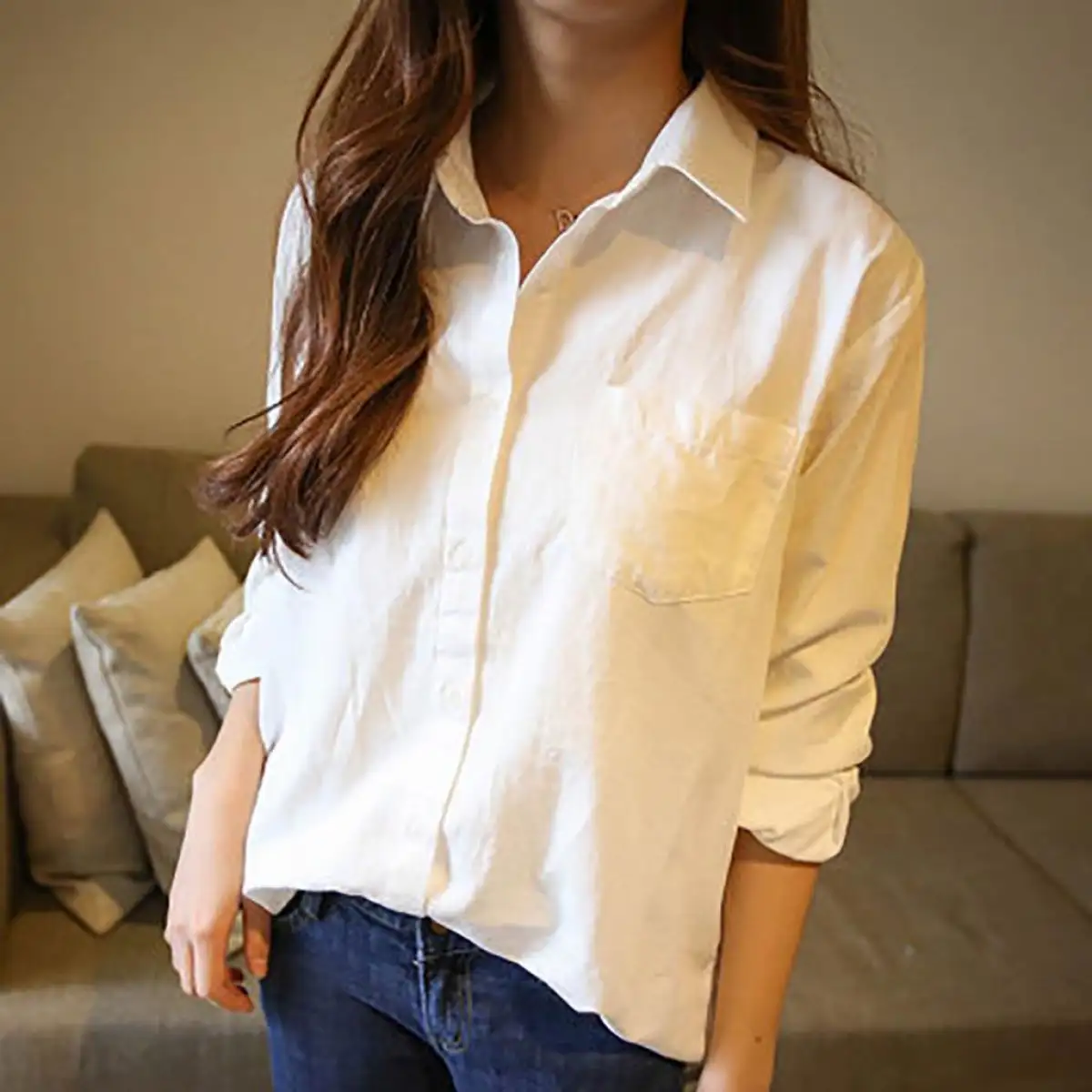 white long sleeve shirt womens plus size