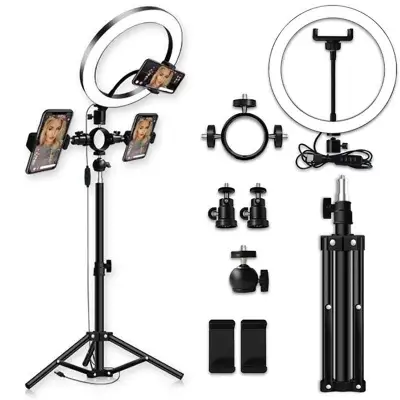 LED Ring Light 26CM For Phone Selife Live Streaming With 1.1M Stand Tripod Phone Holder Studio Youtubu Makeup Vedio