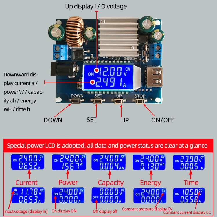 Original 12V Boost Buck 9V 24V Adjustable Solar Charging Module Constant Voltage Current