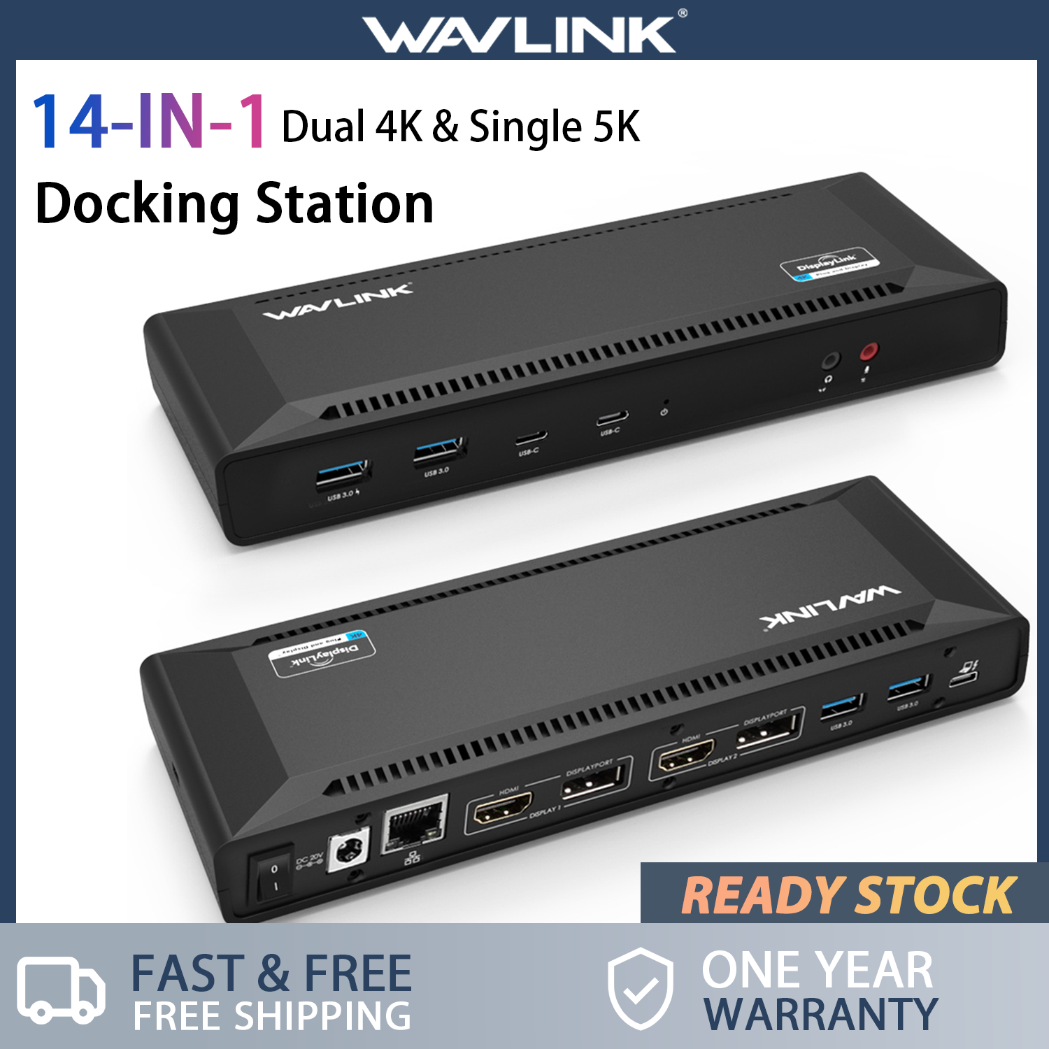 Wavlink usb c docking station with power delivery, 60w charging, dual 4k, single 5k, two usb-c ports, for windows & mac os