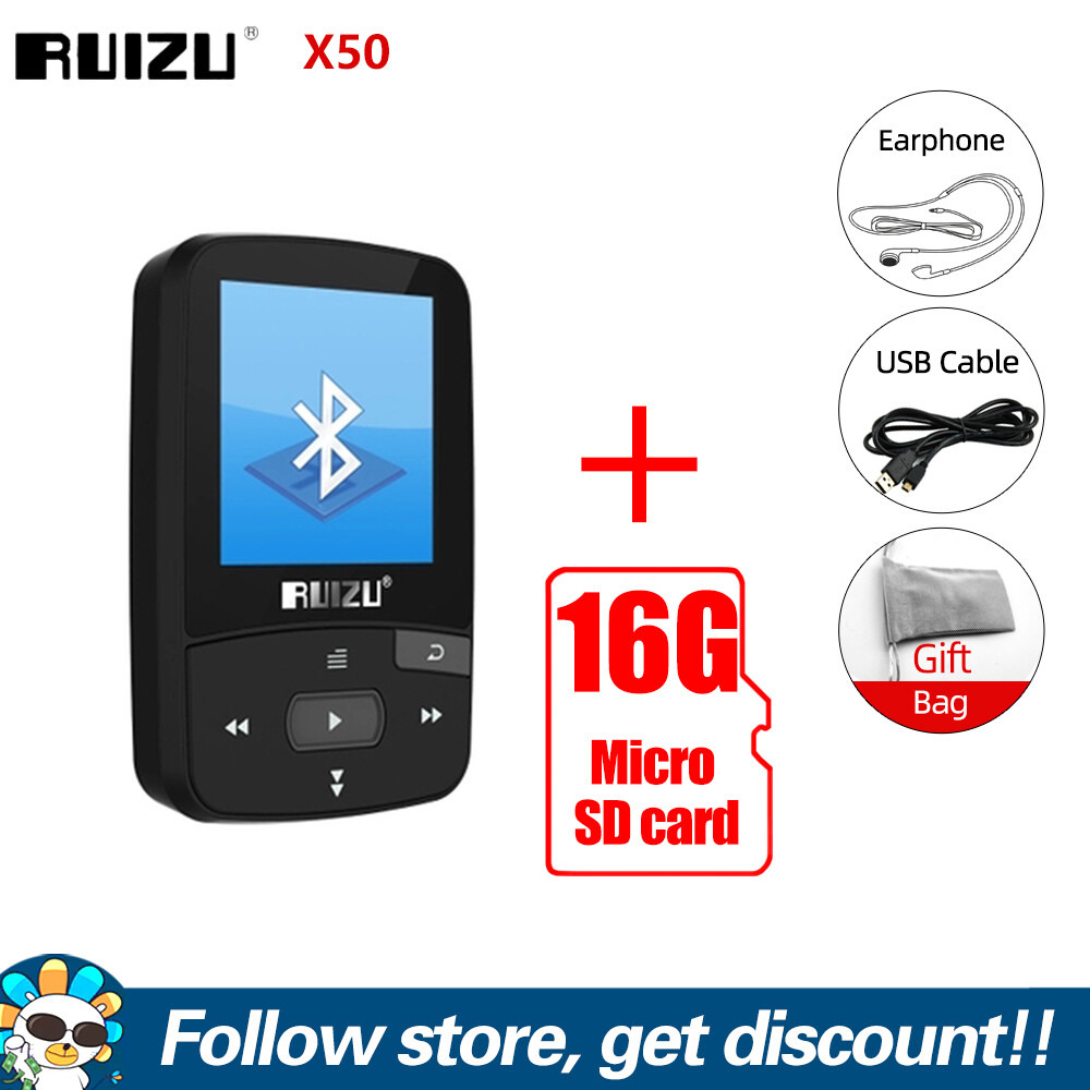 RUIZU X50 Back Clip MP3 Player Bluetooth Portable Mini Sports Music Player HiFi Lossless Audio MP4 Video Playing Device Walkman With FM Radio Pedometer Voice Recording Electronic Book Support Expansion SD Card Up To 64GB