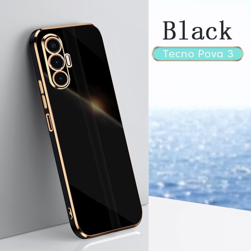 Tecno Pova 3 Case Protective Electroplating Shockproof Case Tecno Pova 3 Casing Cover Silicone TPU Soft Back Cover