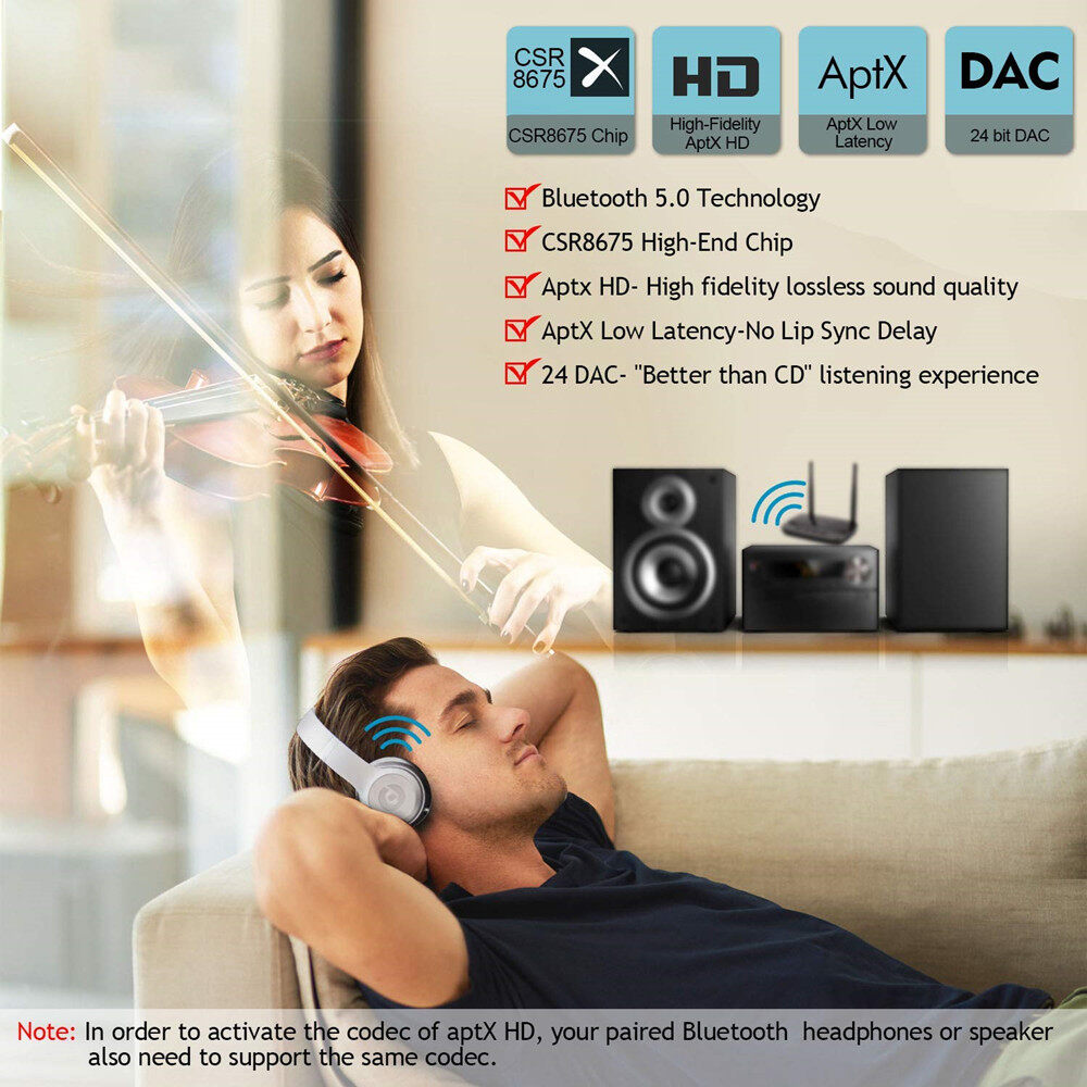 NFC 80m Bluetooth 5.0 Transmitter Receiver aptX HD LL Optical RCA AUX 3.5mm Wireless Audio Adapter For PC Pair 2 Headphones