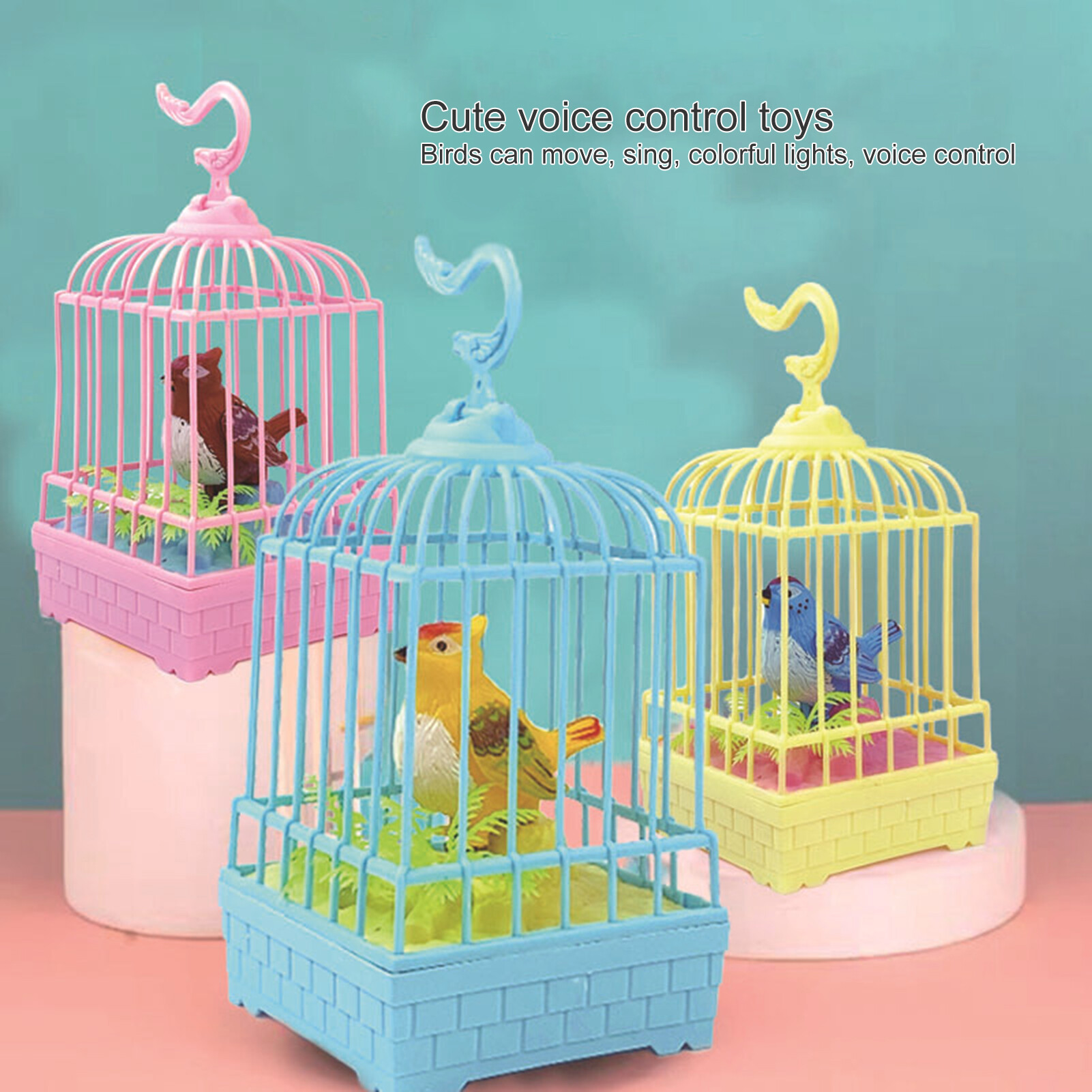 Norkee Birds Cage Toy Vivid Safe Plastic Voice Control Sensor Birdcage for Entertainment