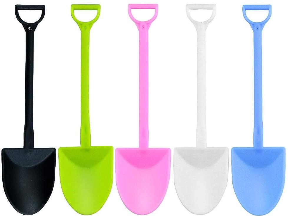 100Pcs Colorful Mini Shovel Shape Spoons,Disposable Plastic Ice Cream Dessert Pudding Yogurt Sugar Shovel Spoon(12cm, 5 Colors)