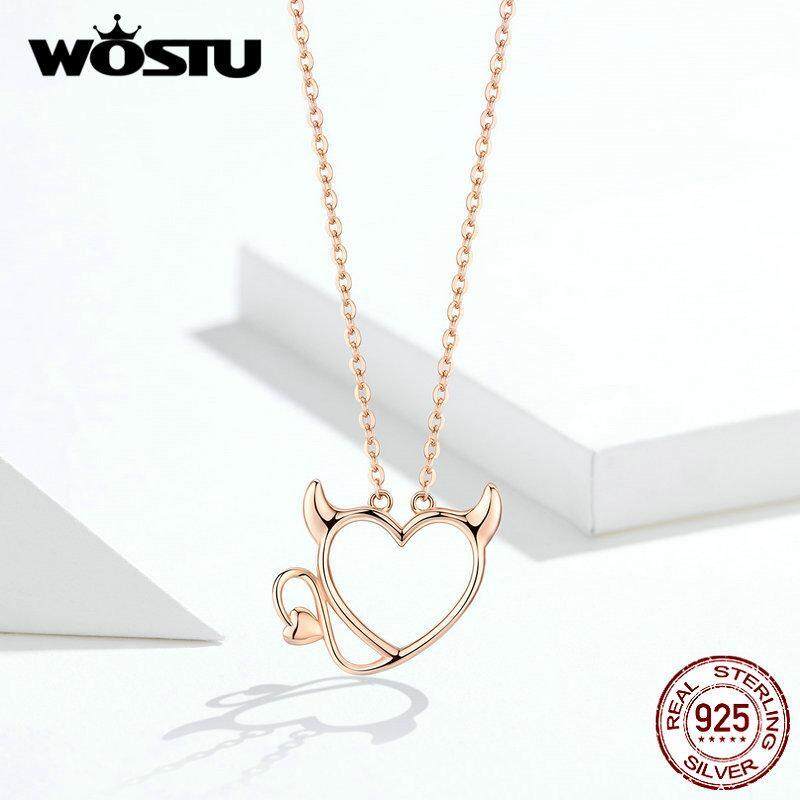 WOSTU Bạc 925 Dễ Thương Quỷ Hoa Hồng Vàng Dây Chuyền Nữ Trang Sức Thời trang ZBSCN344 Tháng 9