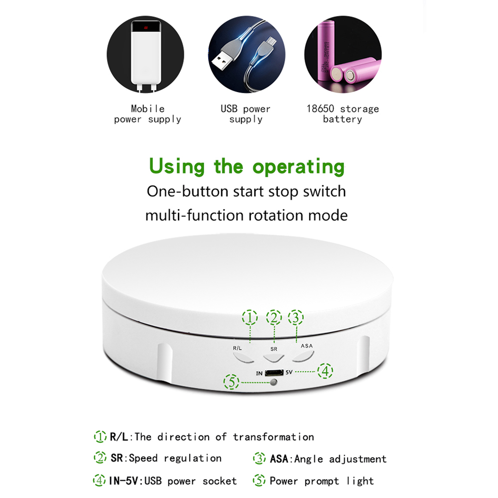 Bàn Xoay Điện 360 °, Đế Hiển Thị Xoay Sạc USB 3 Tốc Độ Có Thể Điều Chỉnh Đồng Hồ Trang Sức Trưng Bày Chụp Ảnh Sưu Tầm