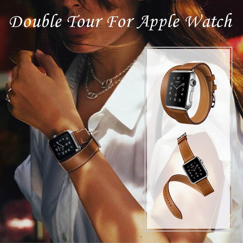 Long Soft Leather Band for Apple Watch Series 9 8 7 6 SE 5 4 3 2 1 40mm 41mm 44mm 45mm 38mm 42mm Double Tour Bracelet Strap for Apple Watch Ultra 49mm