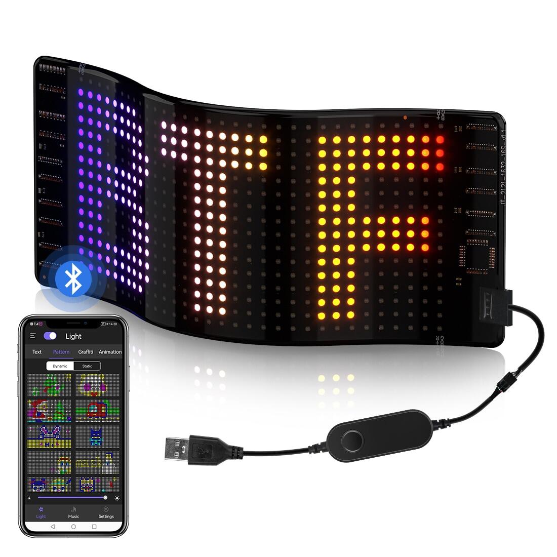 LED Matrix Pixel Panel Bluetooth APP USB 5V Flexible Addressable RGB Pattern Graffiti Scrolling Text Animation Display Car Shop
