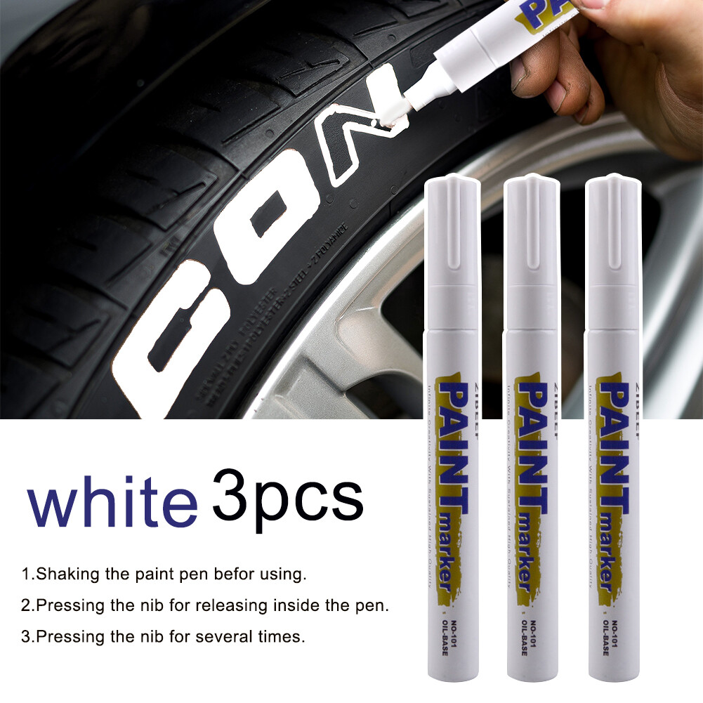 EG【Ready Stock】 3pcs White Paint Pens Paint Markers Waterproof Car Tire Oil-Based Paint Pen Set Quick Dry and Permanent