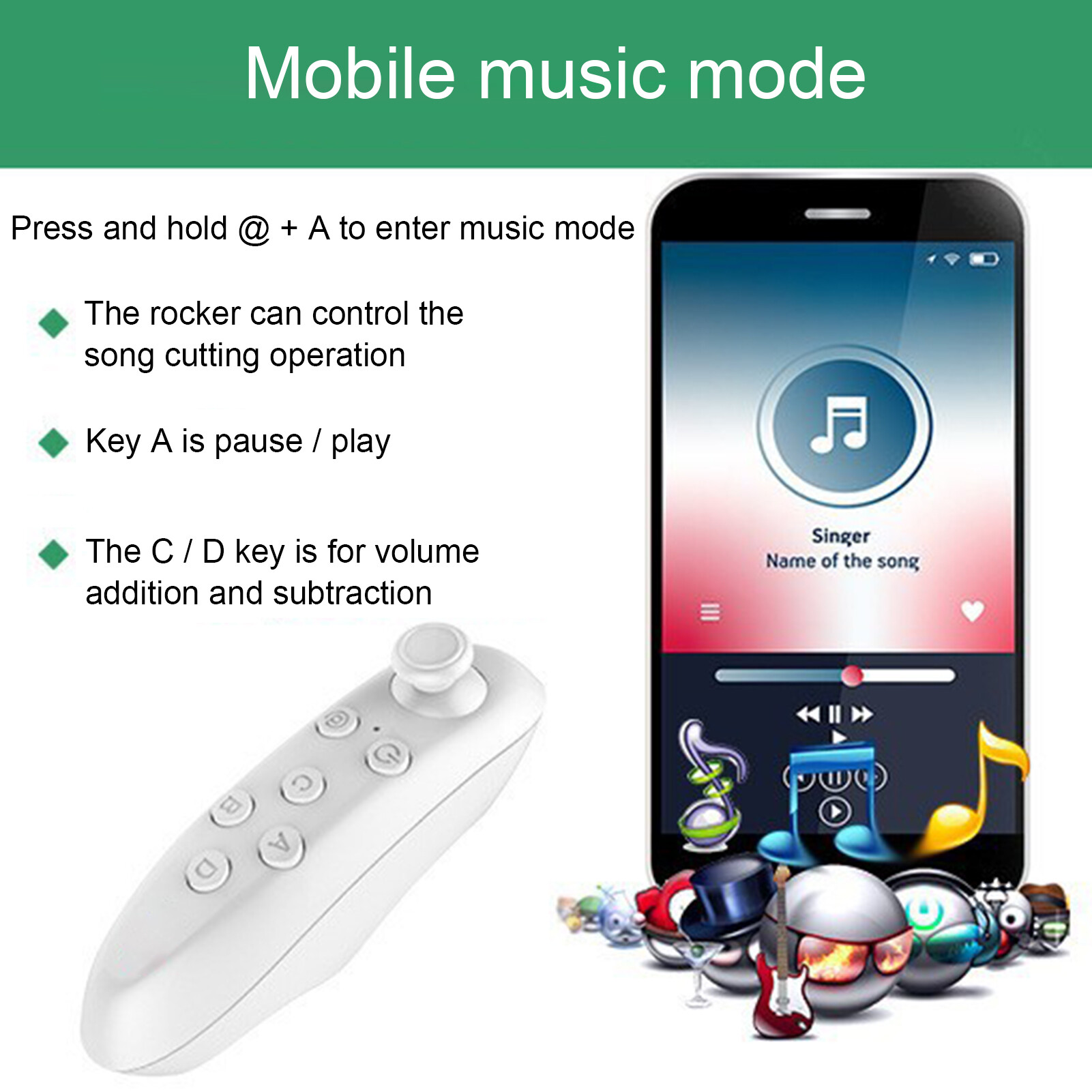 Fenquezisq®Phụ Kiện Tay Cầm Chơi Game VR Bluetooth 3.0, Xách Tay Phím Điều Khiển Không Dây Điều Khiển Từ Xa Cho Kính VR 3D