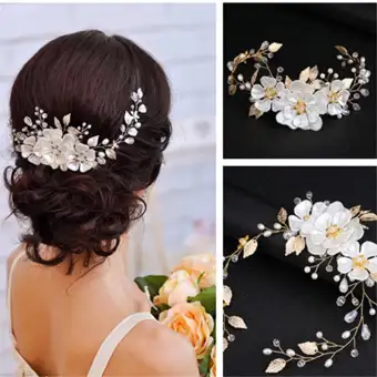 Qn Women Bridal White Flower Rhinestone Pearl Hair Clip Wedding