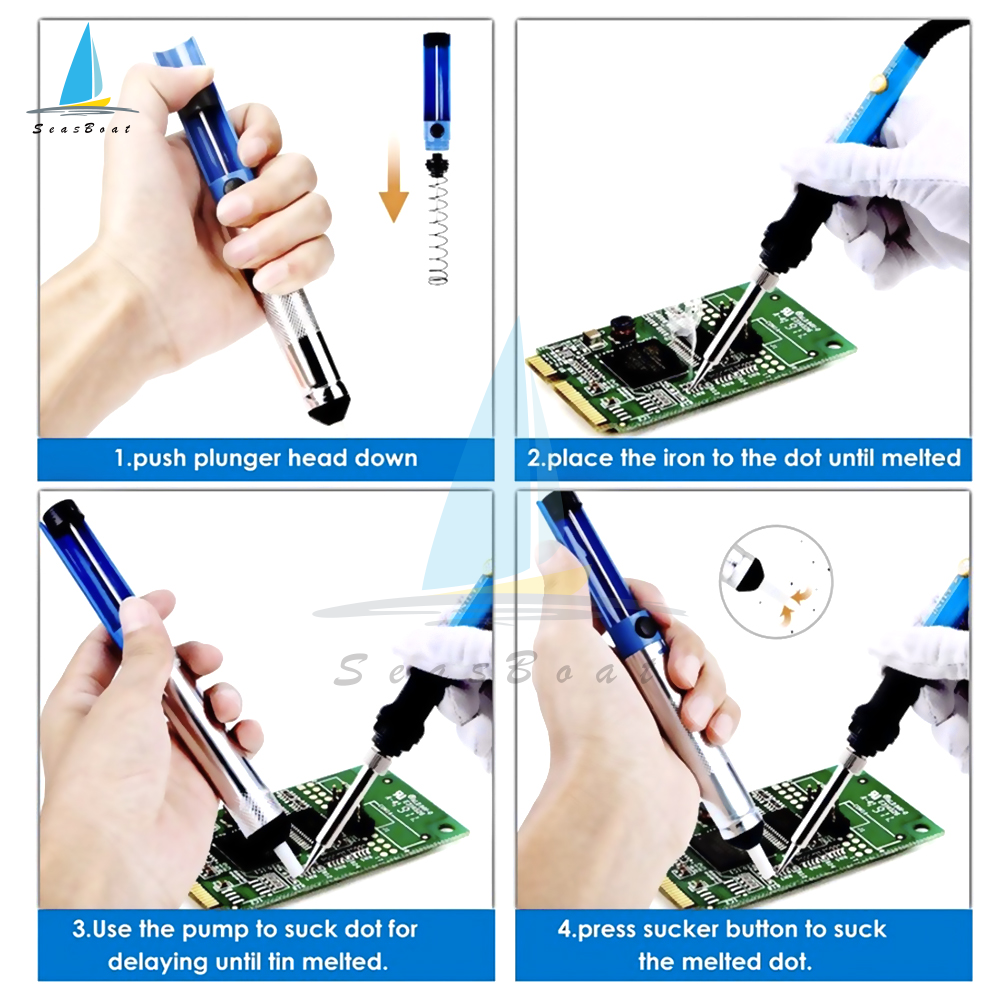 【Seasboat】Soldering Iron Soldering Iron Kit Electronics 60W Adjustable Temperature Welding Tool 5pcs Soldering Iron Tip /Soldering Iron Stand /Desoldering Pump /Tweezers /Solder Wire /Carry Bag
