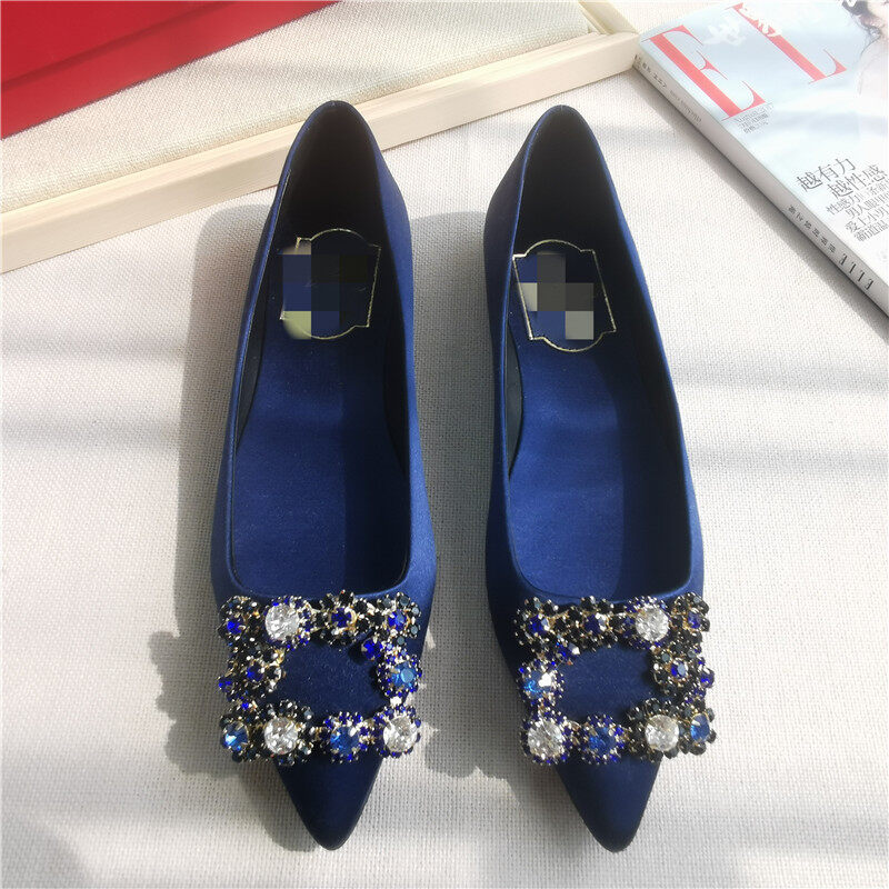 Newland female shoes bệt shoes single shoes satin rhinestone pointed toe shoes bệt bridal shoes bridesmaid shoes wedding