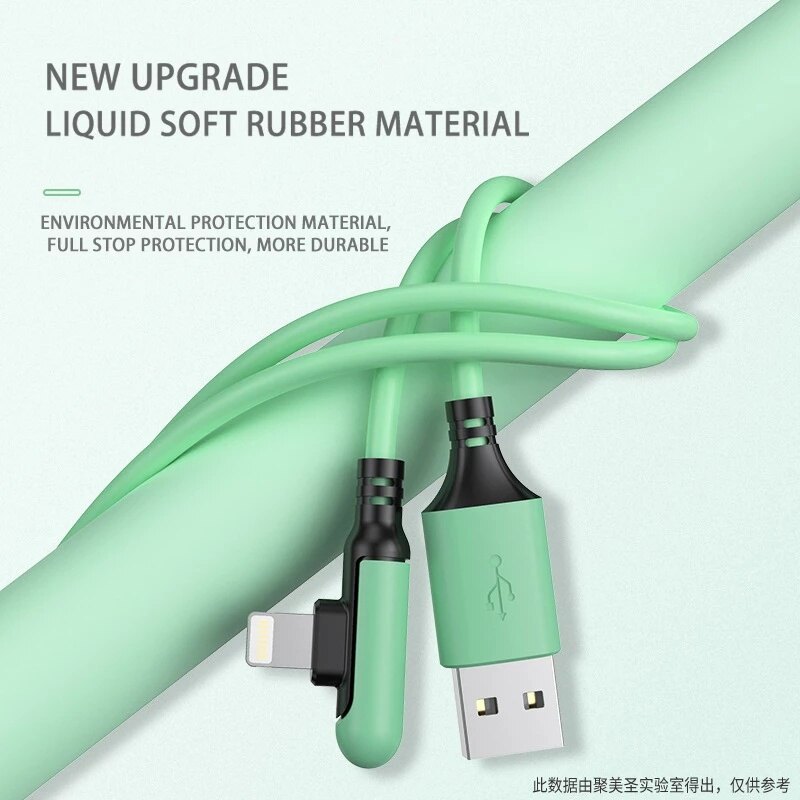90 Degree 3A Fast Charging USB Cable Cord /Fast Charging Charger Liquid Silicone Data Cable Compatible with IPhone