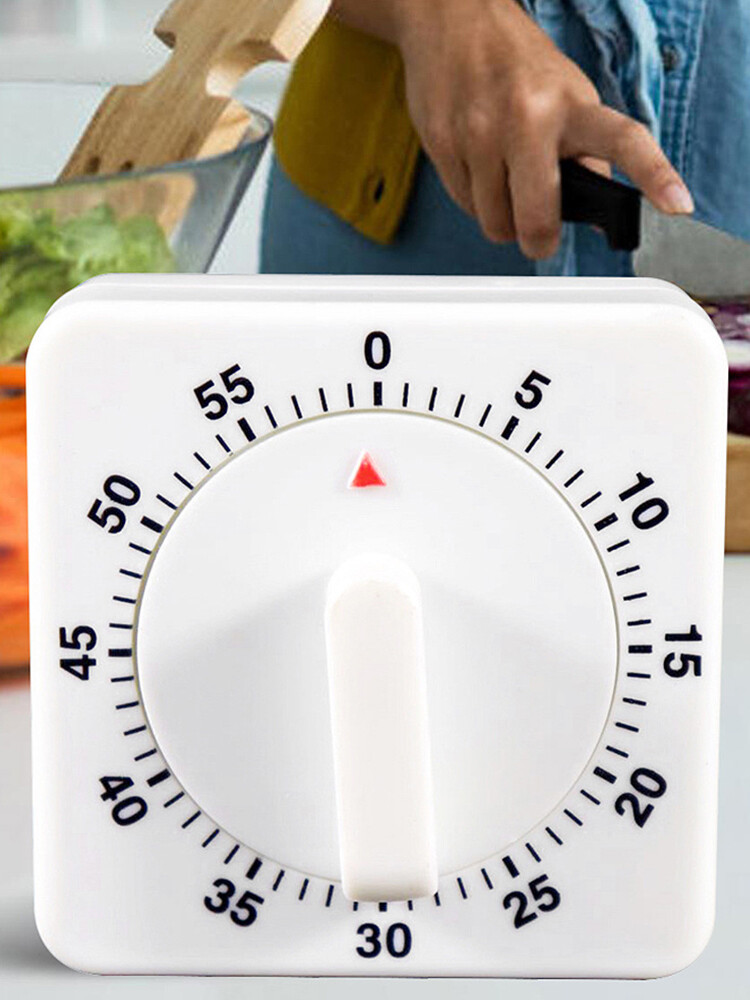 60 Minutes Kitchen Timer Count Down Silent Alarm Reminder White Square Mechanical Timer For Kitchen Classroom Homework Office