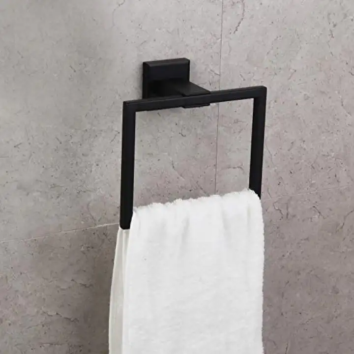 Modern Black Towel Holder SUS304 Stainless Steel Towel Hanger Towel Ring for Bathroom Lavatory Wall Mount Contemporary Style Modern Black Towel Holder SUS304 Stainless Steel Towel Hanger Towel Ring for Bathroom Lavatory Wall Mount Contemporary Style