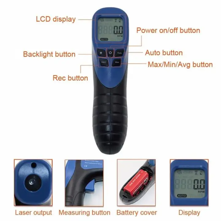 Handheld Digital LCD Display Laser Tachometer RPM Test Engine Motor Speed GaugeT