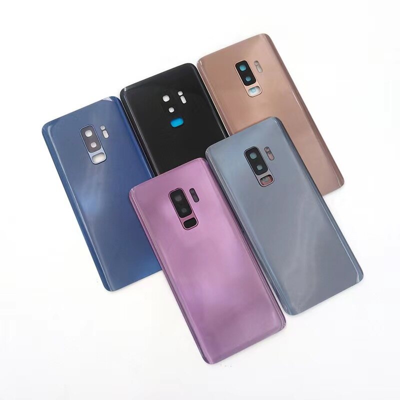 For Samsung Galaxy S9 Plus / S9Plus + G960 G965F Glass back cover With LOGO and adhesive backing Frame lens Battery Housing Case Rear Middle Frame