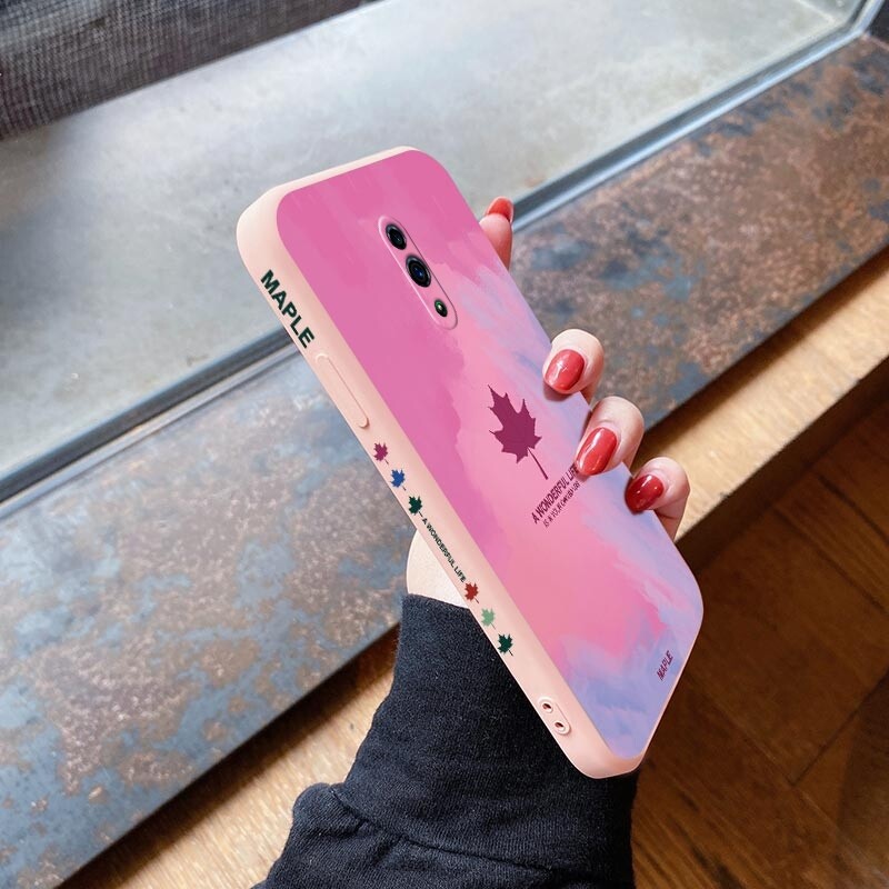 For OPPO Reno 10x Zoom Reno 2 Reno2F Reno2z Reno3 Pro Reno Z Reno ace New Maple leaves Design Side Design Phone Case Square Edge Pattern Liquid Silicone Casing Full Cover Camera Shockproof Protection Case