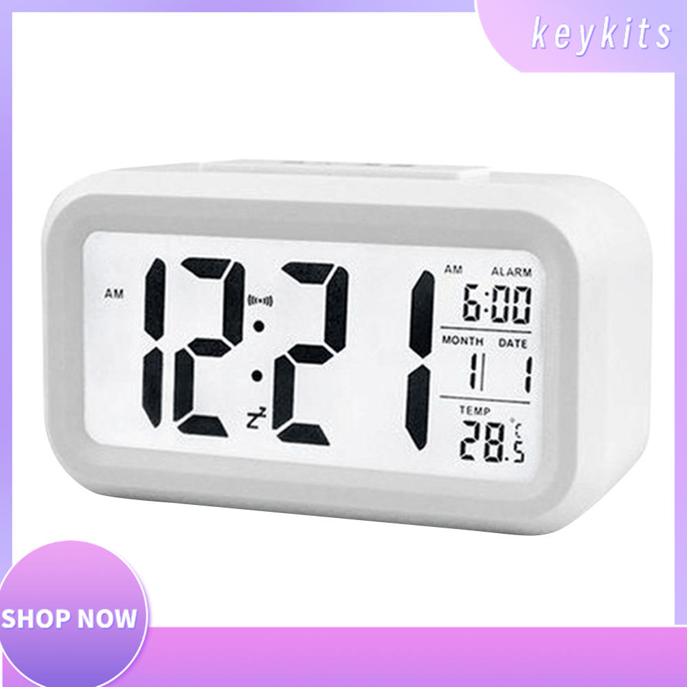Smart Digital Alarm Clock with Date and Temperature Snooze Button on Top Battery Operated Rectangle Desk Clock with Night Light for Bedroom Kids Children Girls Boys