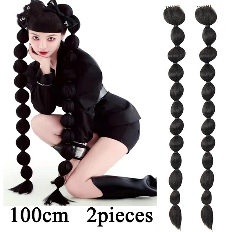 Kẹp tóc thẳng dài 100cm bong bóng tóc giả tóc giả cột tóc đuôi ngựa tổng hợp kẹp tóc cho phụ nữ kẹp tóc nối tóc