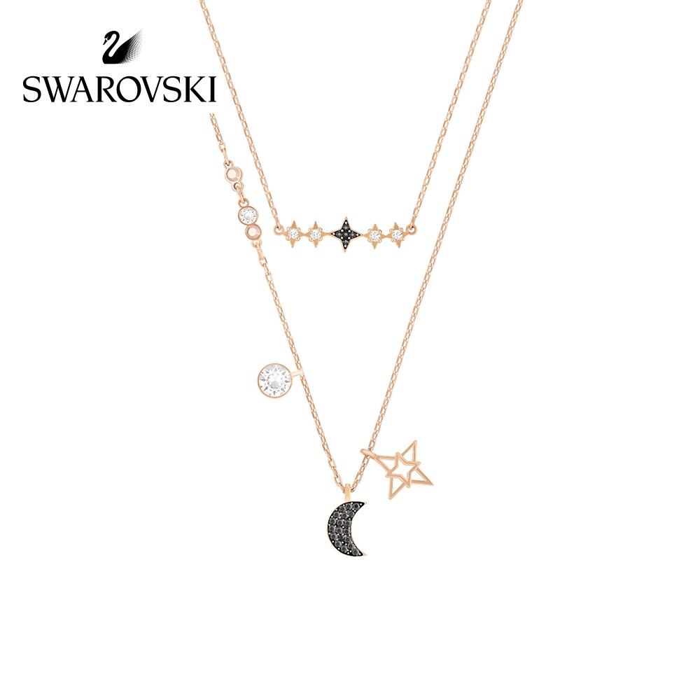 Swarovski GLOWING MOON Double Star Moon and Necklace Fashionable Layered Necklace Set Send Girlfriend Gift