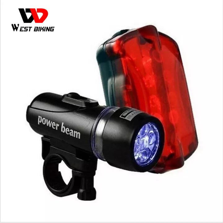 WEST BIKING LED Light Bike Head Flash Front Light Torch Night Rear Flashlight Warning Cycling Bicycle 5 LED Lamp Light