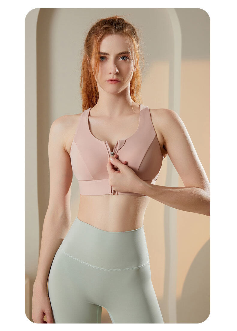 SUPERFLOWER Women's High Support Sports Bra with Front Zipper and Fixed Chest Pads for Running Yoga Fiess_voghion.com