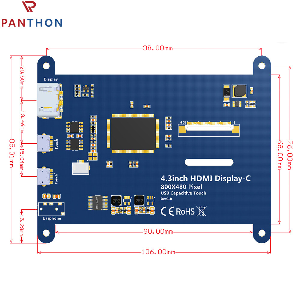 Panthon 4.3 Inch Cho Raspberry Pi màn hình HDMI Với Điện Dung Màn Hình Cảm Ứng Độ Phân Giải 800*480 Hỗ Trợ Windows10/8/7 5-Điểm Cảm Ứng Hỗ Trợ Cho Raspberry Pi 3B +/4B Duy Nhất Điểm điều khiển bằng cảm ứng USB Cảm Ứng